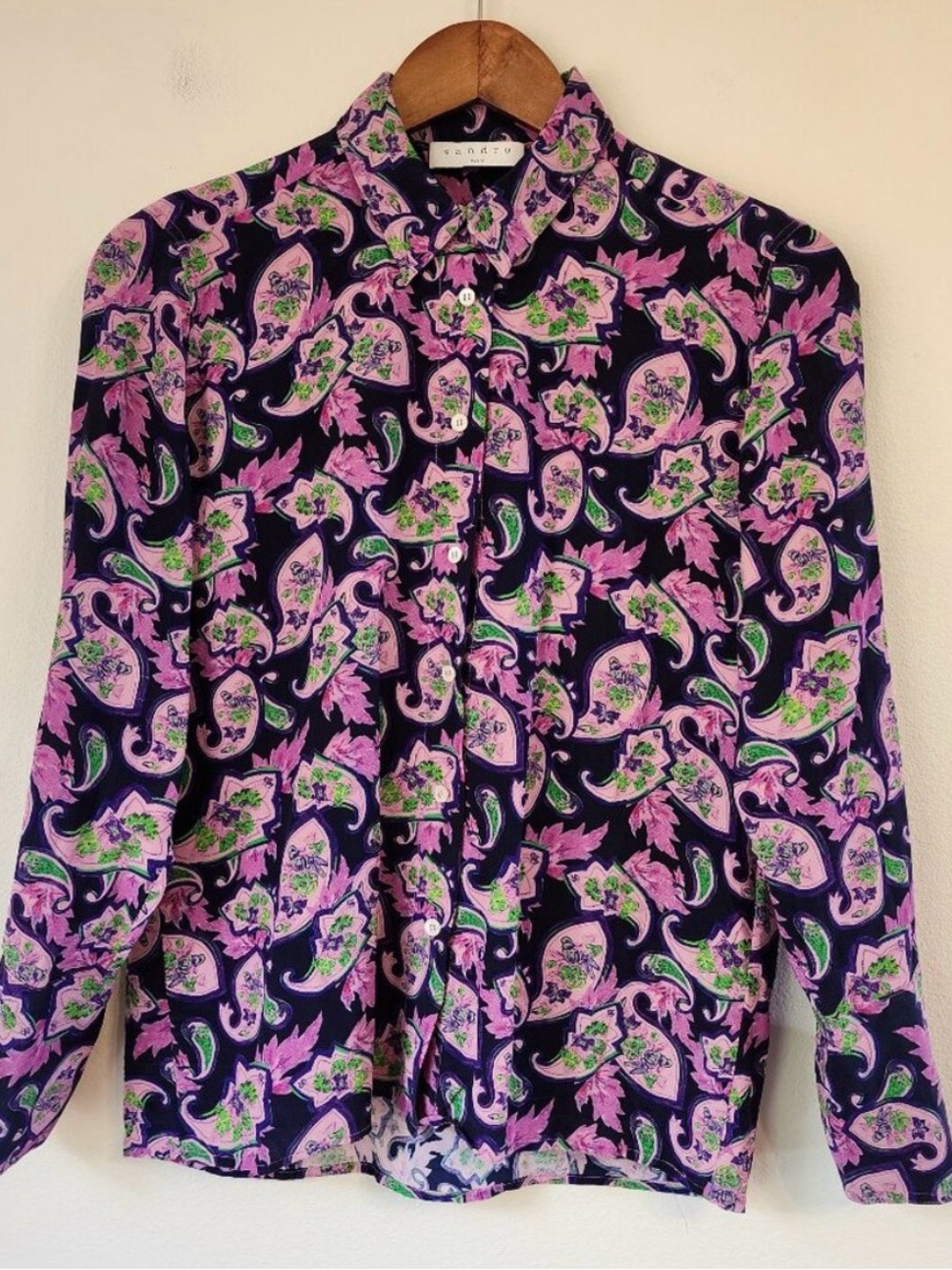 Sandro Women Meg Paisley Print Silk Shirt Size S, Purple,Button Down,Long Sleeve